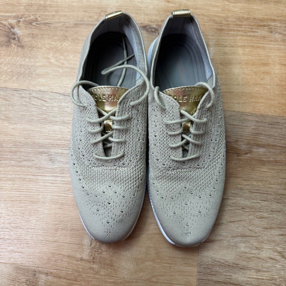 Cole Haan Women's 2 Zerogrand Knit Sneakers Tan Gold Lace Up Casual Shoes ‎ 8.5 - Picture 2 of 9